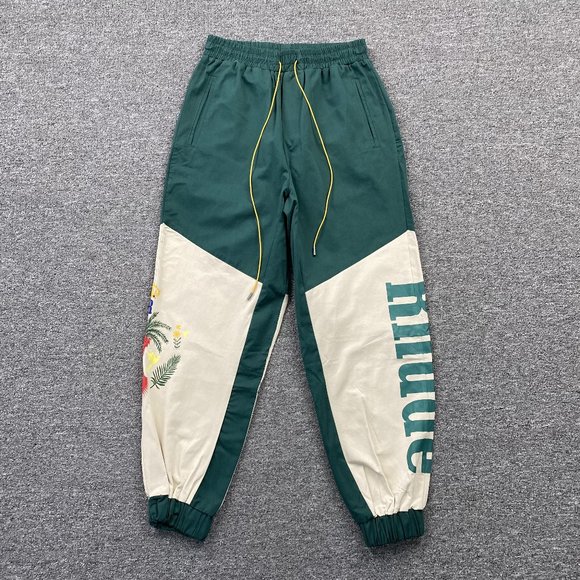 Rhude Embroidered Graphic Green Logo Drawstring Trousers